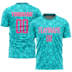 Custom Aqua Pink-white Sublimation Soccer Uniform Team Jersey