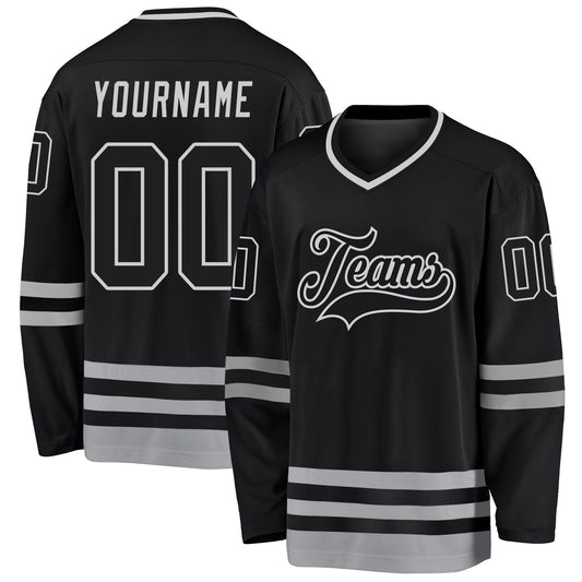 Custom Black Black-gray Hockey Team Jersey