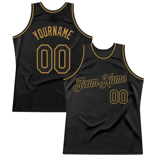 Custom Black Black-old Gold Authentic Throwback Basketball Team Jersey