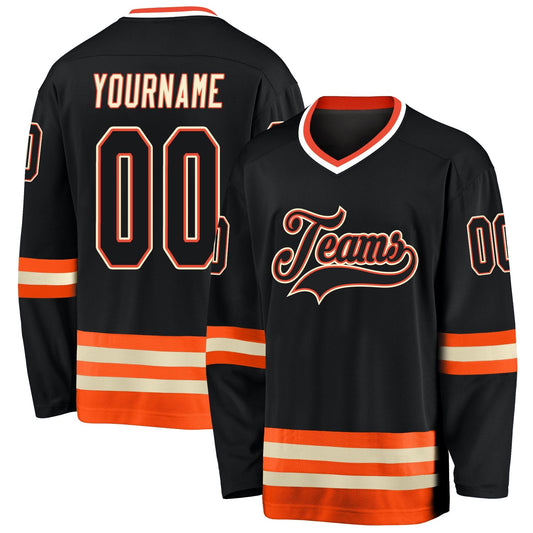 Custom Black Black-orange Hockey Team Jersey