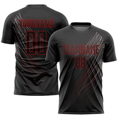 Custom Black Black-red Sublimation Soccer Uniform Team Jersey