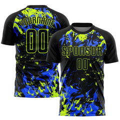 Custom Black Black Neon Green-royal Sublimation Soccer Uniform Team Jersey