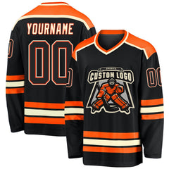 Custom Black Black Orange-cream Hockey Team Jersey