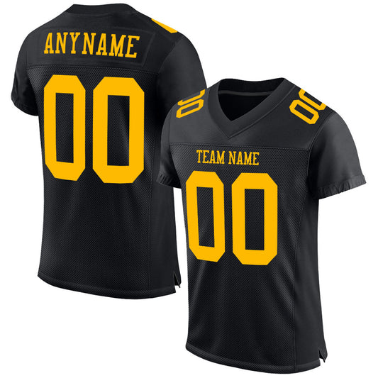 Custom Men's Black Gold Mesh Authentic Football Team Jersey