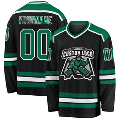 Custom Black Kelly Green-white Hockey Team Jersey