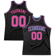 Custom Black Light Blue-pink Authentic Throwback Basketball Team Jersey