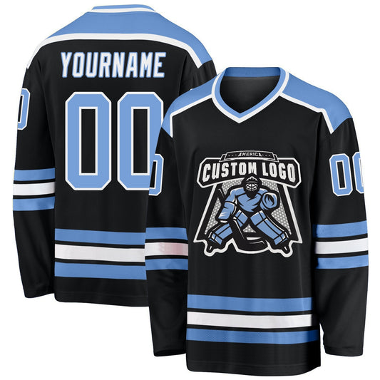 Custom Black Light Blue-white Hockey Team Jersey