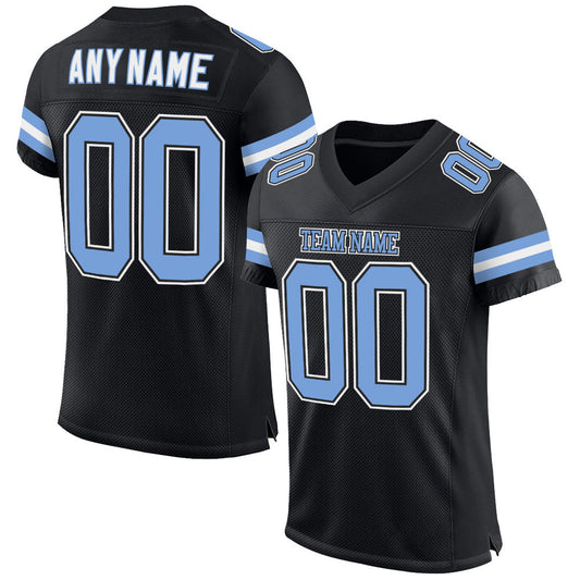 Custom Black Light Blue-white Mesh Authentic Football Team Jersey