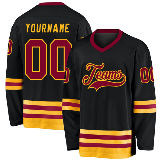 Custom Black Maroon-gold Hockey Team Jersey