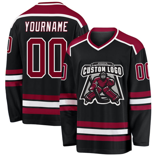 Custom Black Maroon-white Hockey Team Jersey