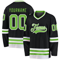 Custom Black Neon Green-white Hockey Team Jersey