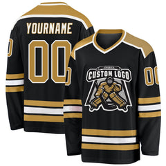 Custom Black Old Gold-white Hockey Team Jersey