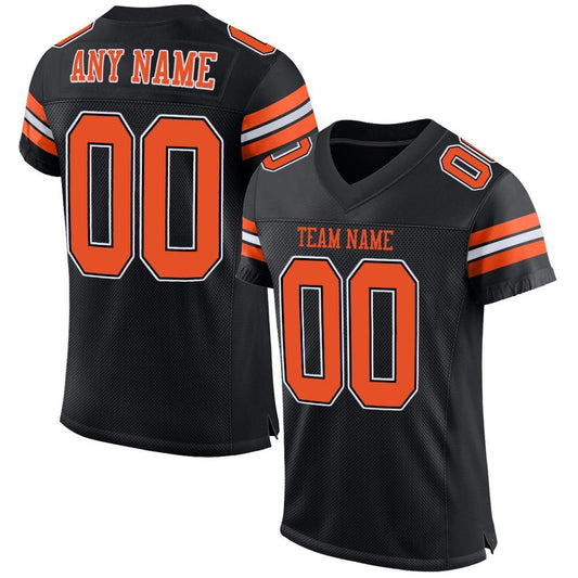 Custom Black Orange-white Mesh Authentic Football Team Jersey