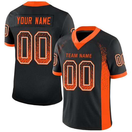 Custom Black Orange-white Mesh Drift Fashion Football Team Jersey