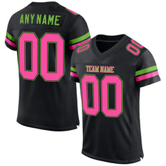 Custom Black Pink-neon Green Mesh Authentic Football Team Jersey