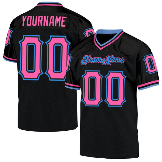 Custom Black Pink-powder Blue Mesh Authentic Throwback Football Team Jersey