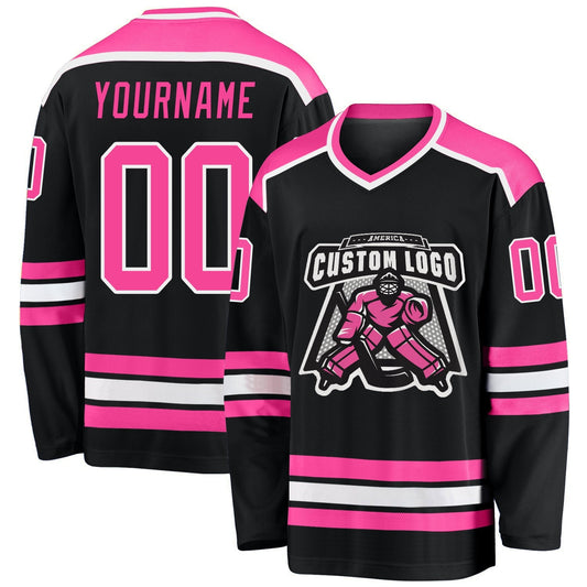 Custom Black Pink-white Hockey Team Jersey