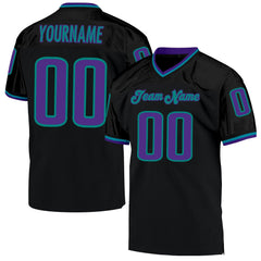 Custom Black Purple-aqua Mesh Authentic Throwback Football Team Jersey