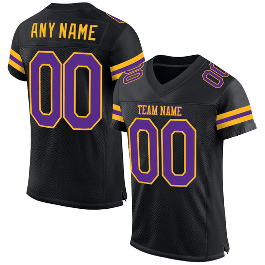 Custom Black Purple-gold Mesh Authentic Football Team Jersey