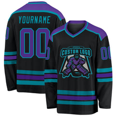 Custom Black Purple-teal Hockey Team Jersey