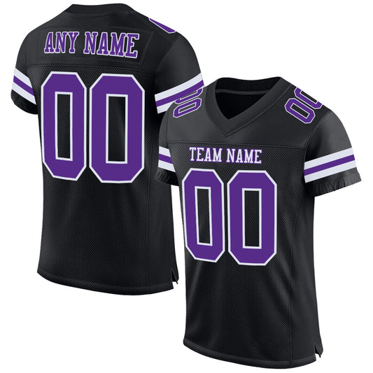 Custom Black Purple-white Mesh Authentic Football Team Jersey