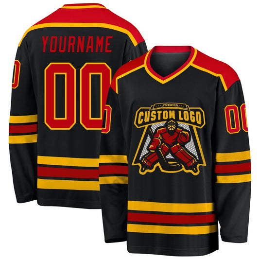 Custom Black Red-gold Hockey Team Jersey