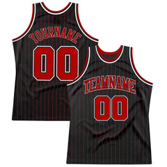 Custom Black Red Pinstripe Red-white Authentic Basketball Team Jersey