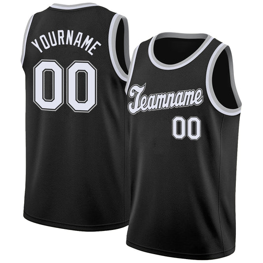 Custom Black White-gray Round Neck Rib-knit Basketball Team Jersey