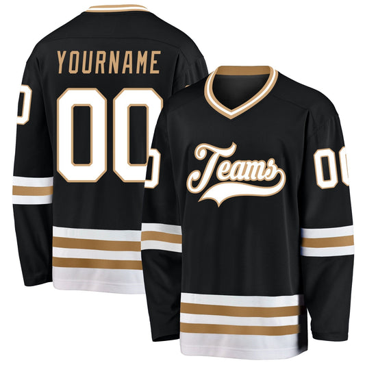 Custom Black White-old Gold Hockey Team Jersey