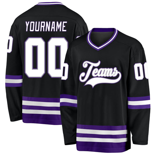 Custom Black White-purple Hockey team Jersey