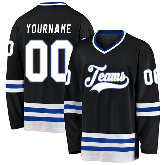 Custom Black White-royal Hockey Team Jersey