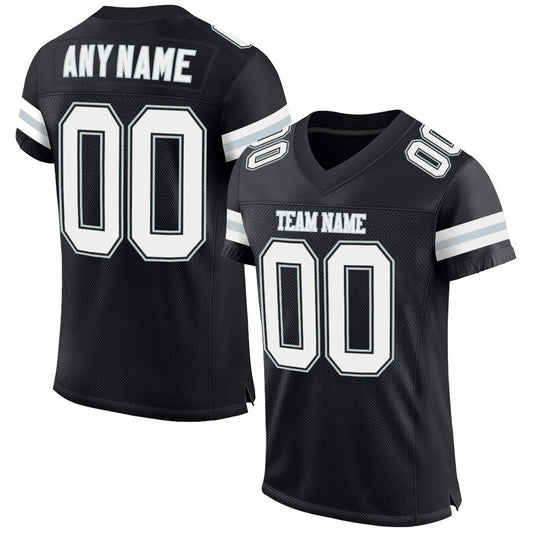 Custom Men's Black White-silver Mesh Authentic Football Team Jersey