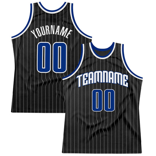 Custom Black White Pinstripe Royal-white Authentic Basketball Team Jersey