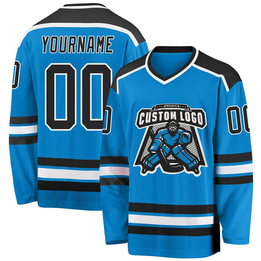 Custom Blue Black-white Hockey Team Jersey