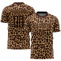 Custom Brown Brown-old Gold Sublimation Leopard Soccer Uniform Team Jersey