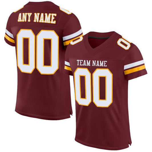 Custom Men's Burgundy White-gold Mesh Authentic Football Team Jersey