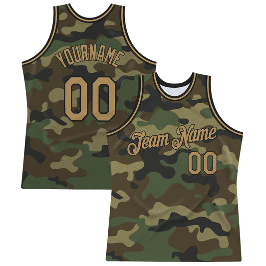 Custom Camo Old Gold-black Authentic Salute To Service Basketball Team Jersey