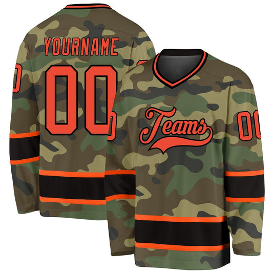 Custom Camo Orange-black Salute To Service Hockey Team Jersey