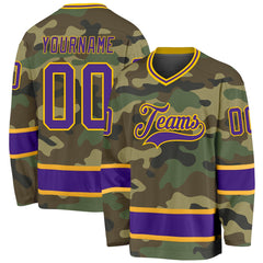 Custom Camo Purple-gold Salute To Service Hockey Team Jersey