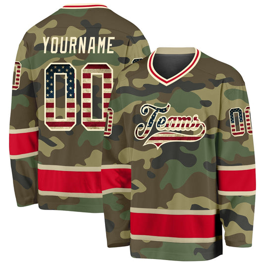 Custom Camo Vintage Usa Flag-red Salute To Service Hockey Team Jersey