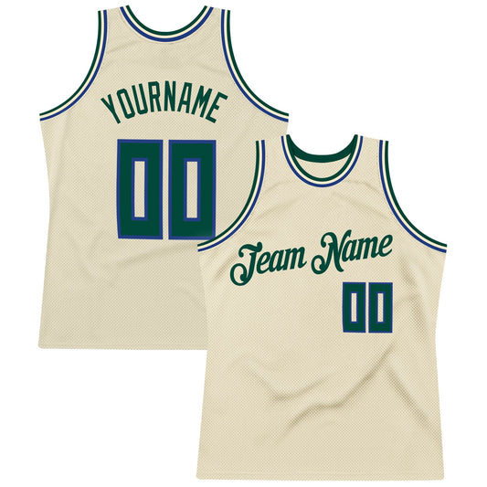 Custom Cream Hunter Green-royal Authentic Throwback Basketball Team Jersey