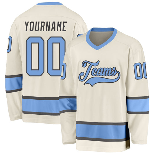 Custom Cream Light Blue-steel Gray Hockey Team Jersey