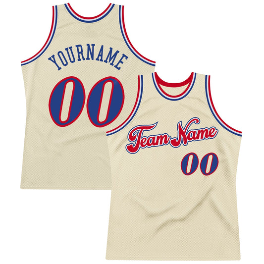 Custom Cream Royal-red Authentic Throwback Basketball Team Jersey