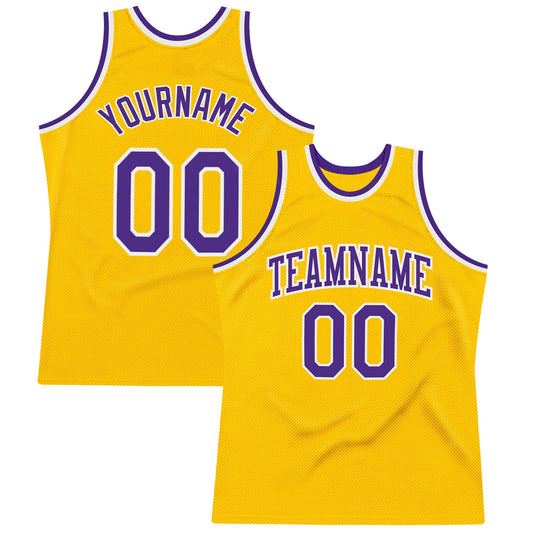 Custom Gold Purple-white Authentic Throwback Basketball Team Jersey