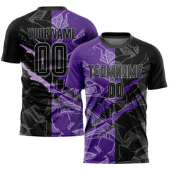 Custom Graffiti Pattern Black Purple-gray Scratch Sublimation Soccer Uniform Team Jersey