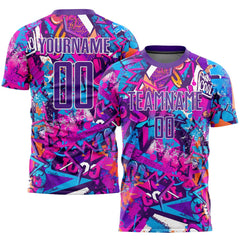 Custom Graffiti Pattern Purple-white Sublimation Soccer Uniform Team Jersey