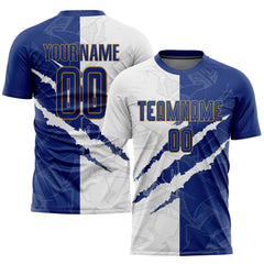 Custom Graffiti Pattern Royal White-old Gold Sublimation Soccer Uniform Team Jersey