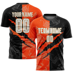 Custom Graffiti Pattern White Black Orange-old Gold Sublimation Soccer Uniform Team Jersey