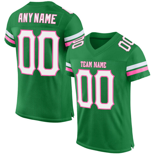 Custom Grass Green White-pink Mesh Authentic Football Team Jersey