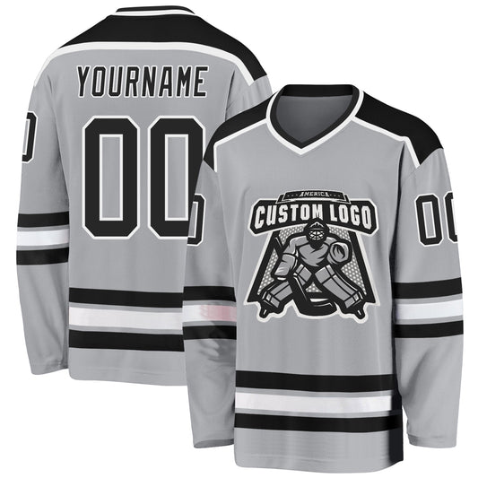 Custom Gray Black-white Hockey Team Jersey